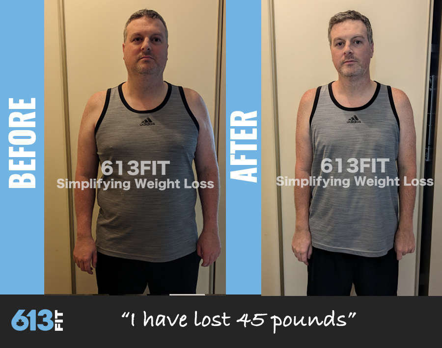 Andrew before and after weight loss transformation, 45 lbs lost